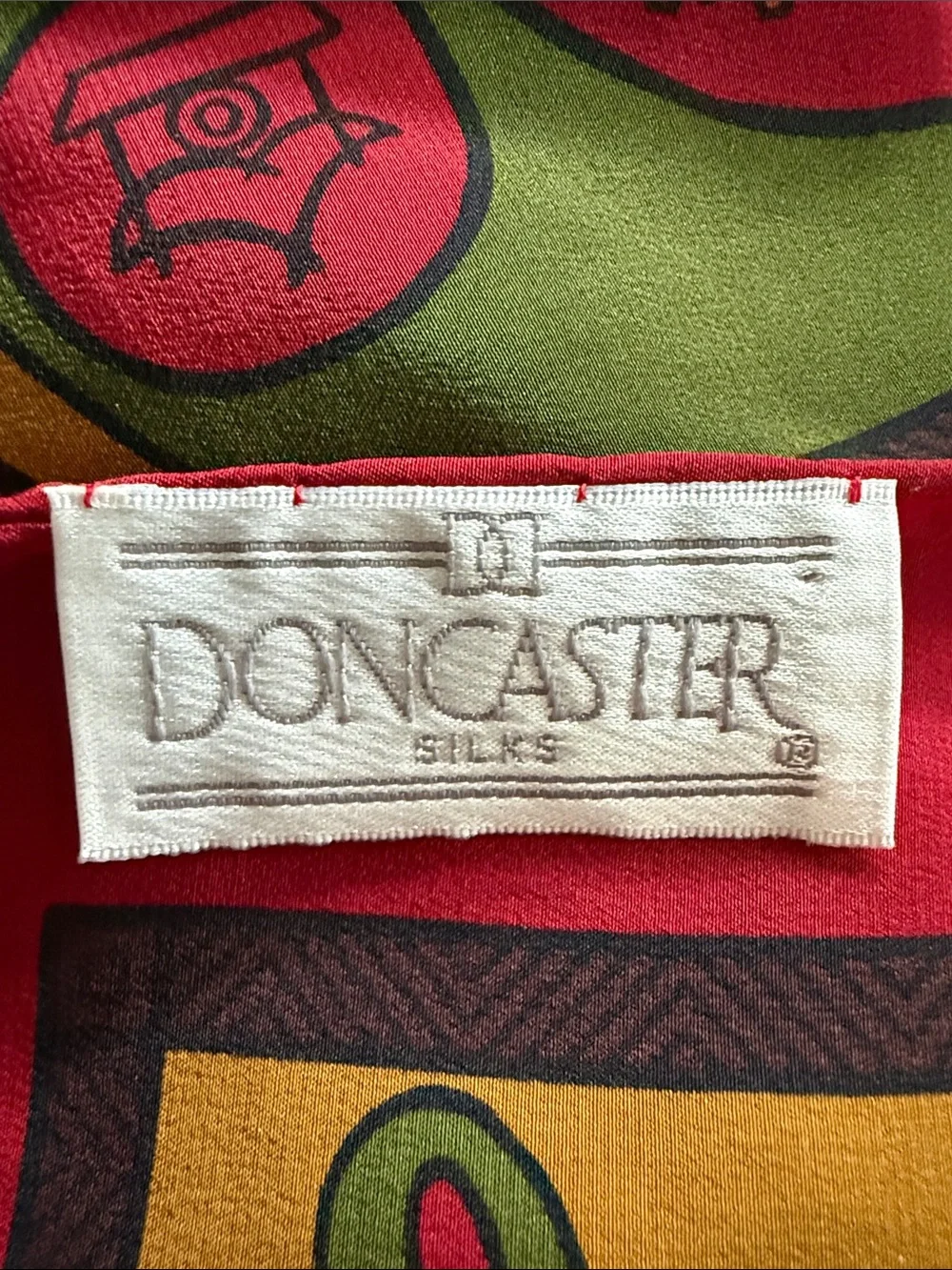 Vintage Doncaster 100% Silk Scarf – Vibrant Red Multi-Color Ethnic/Tribal Print
